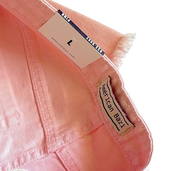 American Bazi Cutoff Pink Denim Jean Shorts High Waist Fringe Barbicore Size L… - Picture 4 of 9